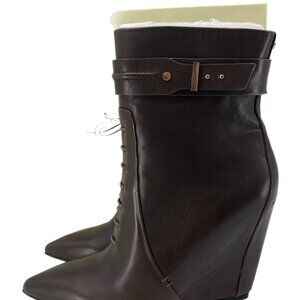 RACHEL Rachel Roy Brown Leather Heeled Boots | Ultra-High Wedge Heel